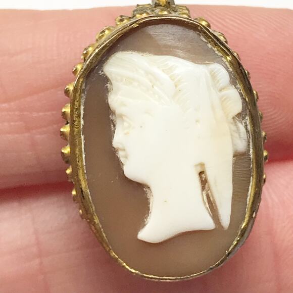 Cameo of Demeter (Ceres) with wheat in hair Antique Rolled Gold Victorian 1880s Hand Carved Godess Demeter Ceres Cameo